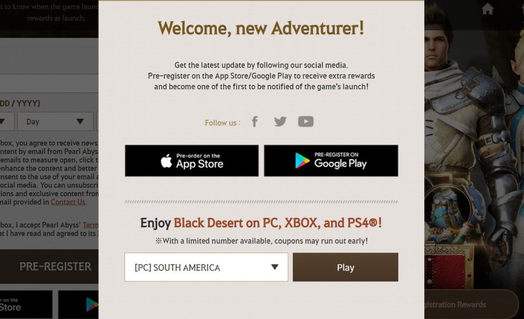 Tela de pré-registro