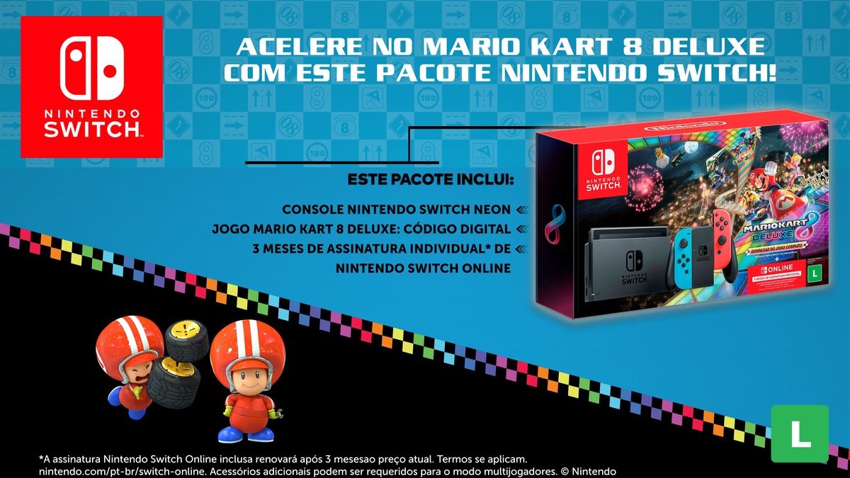 Console Nintendo Switch Joy-Con + Mario Kart 8 Digital + 3 Meses Assinatura Nintendo  Switch Online