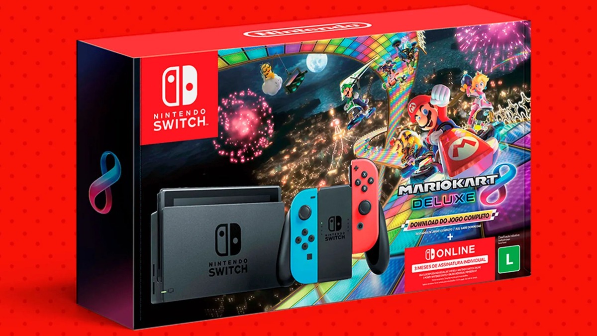 Oferta do Dia! Nintendo Switch com Mario Kart 8 Deluxe e 3 meses de NSO com desconto na Amazon