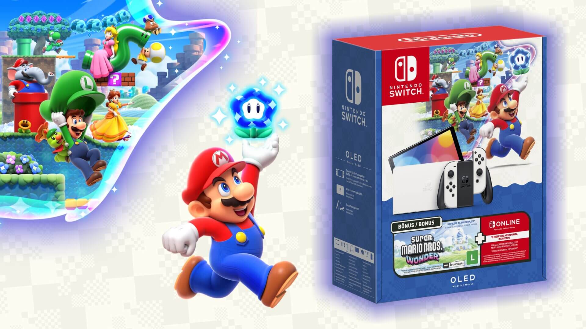 Nintendo Switch OLED com Super Mario Bros. Wonder e 12 meses de Switch Online tem grande desconto na Amazon